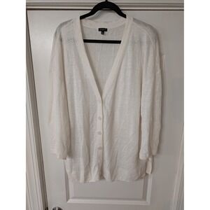 Talbots Plus 100% Linen Cardigan Sweater 2X white coastal lightweight beachy
